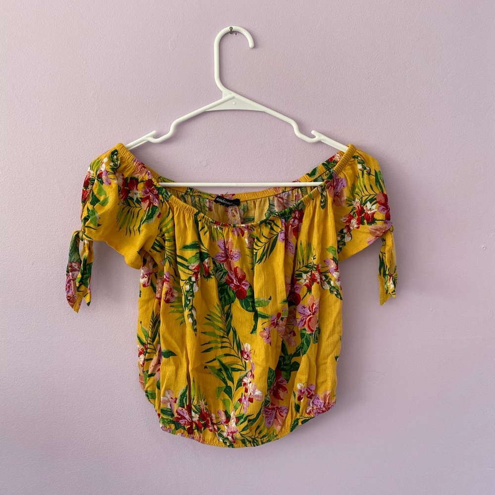 Yellow flower off the shoulder blouse